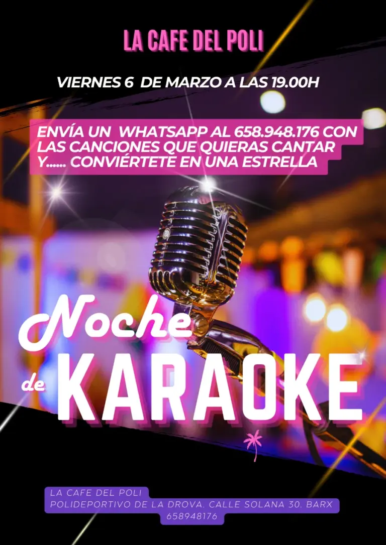 flyer karaoke club destellos rosa y lila 1
